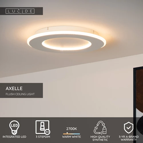 Lucide AXELLE - Flush ceiling light - Ø 39,6 cm- LED 3 StepDim - 1x24W 2700K - White - USP